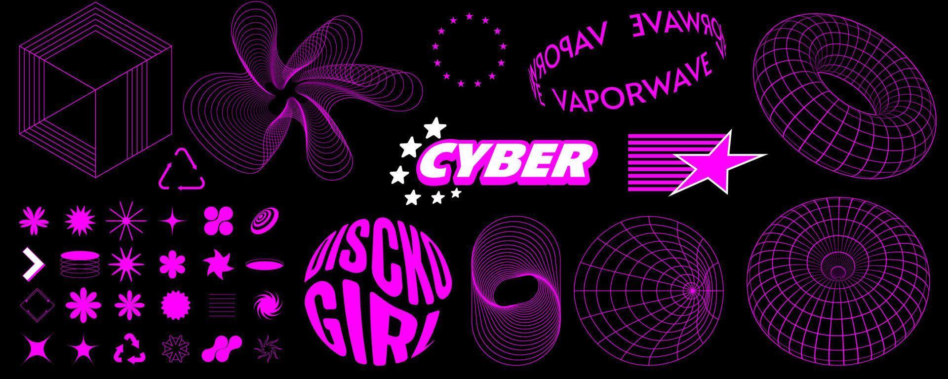 Retrowave design elements in trendy retro cyberpunk 80s 90s style. Y2k aesthetic. vector