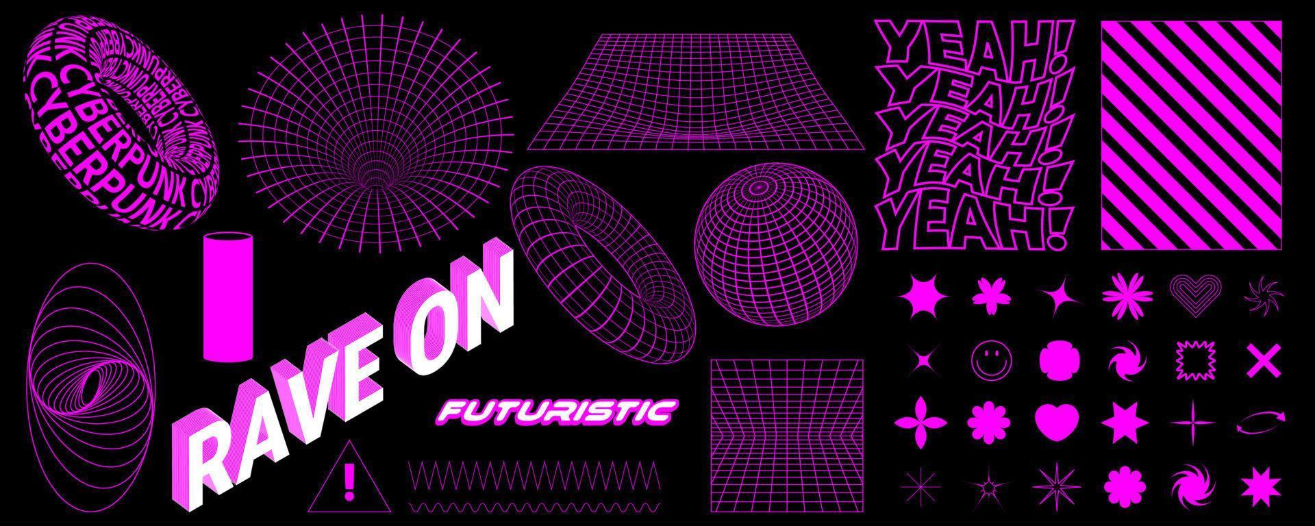 retrowave diseño elementos en de moda retro cyberpunk Años 80 90s estilo. y2k estético. vector