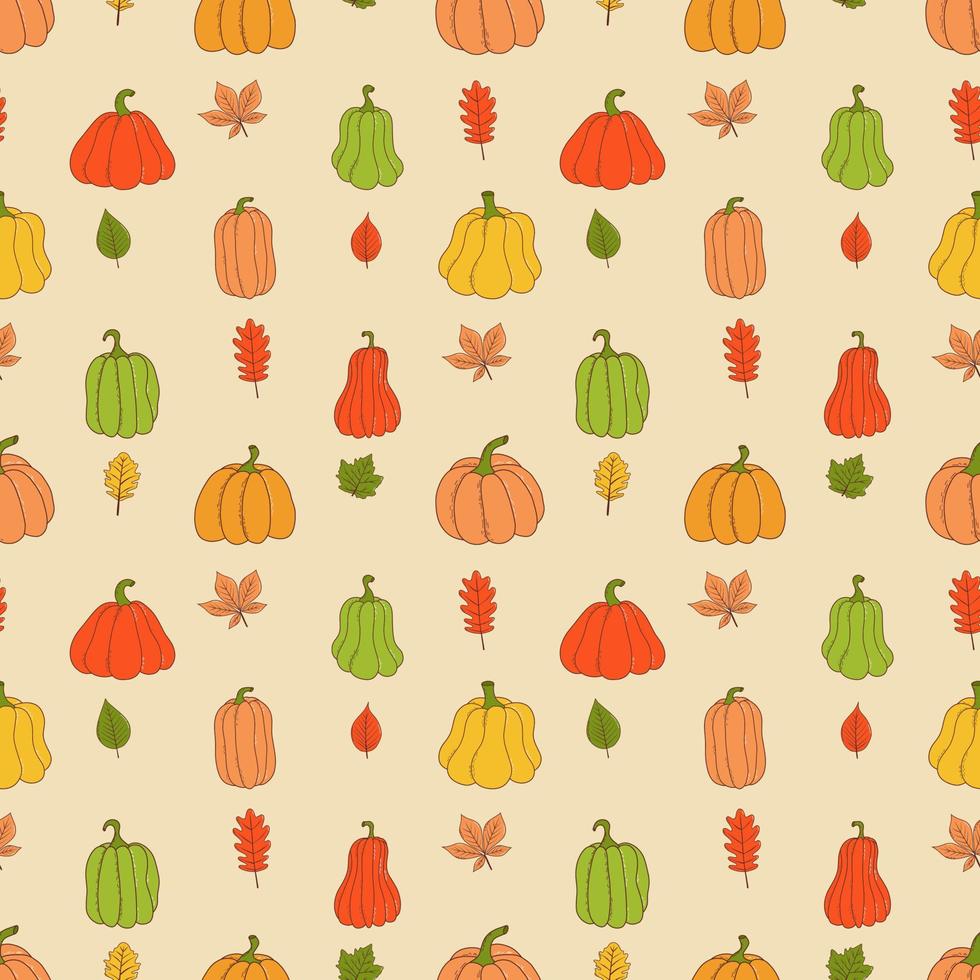 Cute pumpkin seamless pattern. Vector illustration in hand drawn style