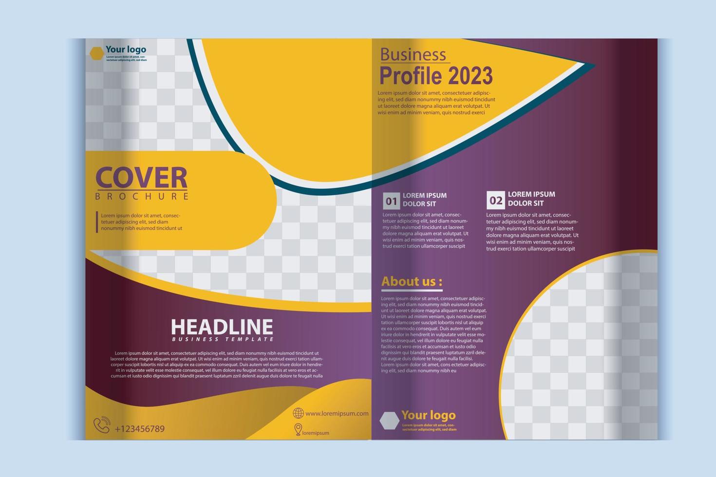 Company profile brochure template layout design, two page business brochure design, template layout design for modern business brochure vector