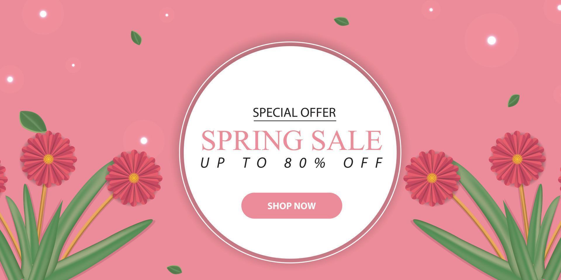 Vector Spring Sale with Blossom Flowers Cover Template 3d Design Illustration of landscape Background for Social Media or Greeting Card