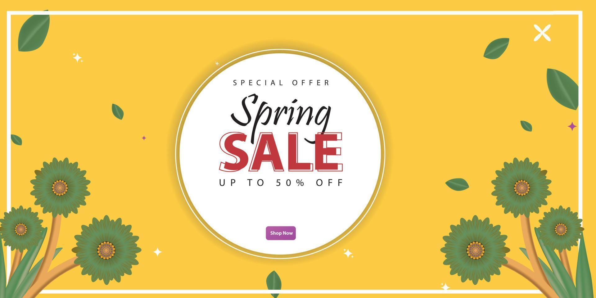 Vector Spring Sale with Blossom Flowers Cover Template 3d Design Illustration of landscape Background for Social Media or Greeting Card