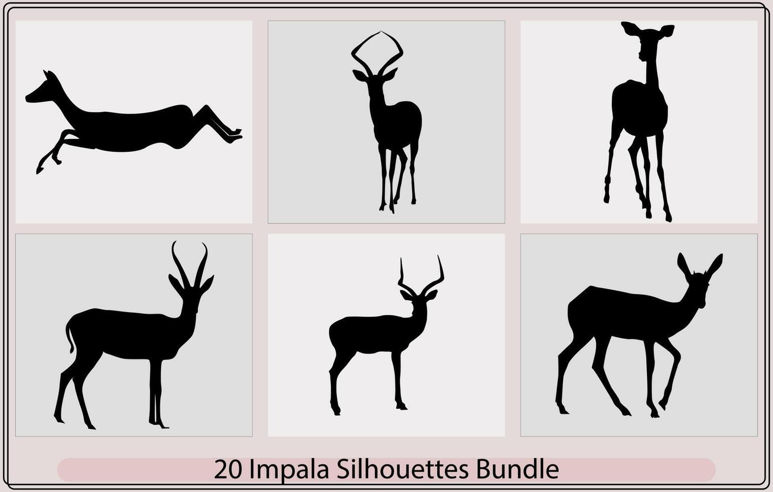 ilustración de africano impala siluetas en el salvaje, negro y blanco vector siluetas de impala, impala silueta vector logo para el mejor impala icono ilustración