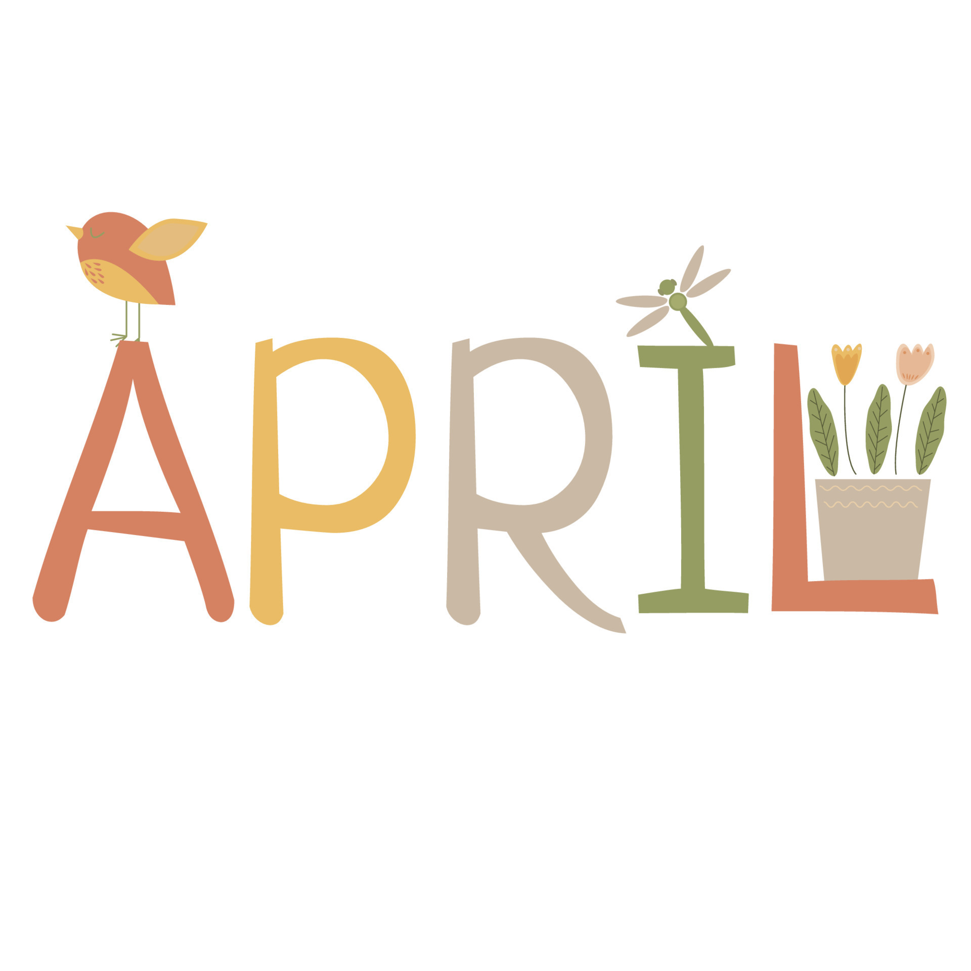 vector text April with flowers and bird 22123576 Vector Art at Vecteezy