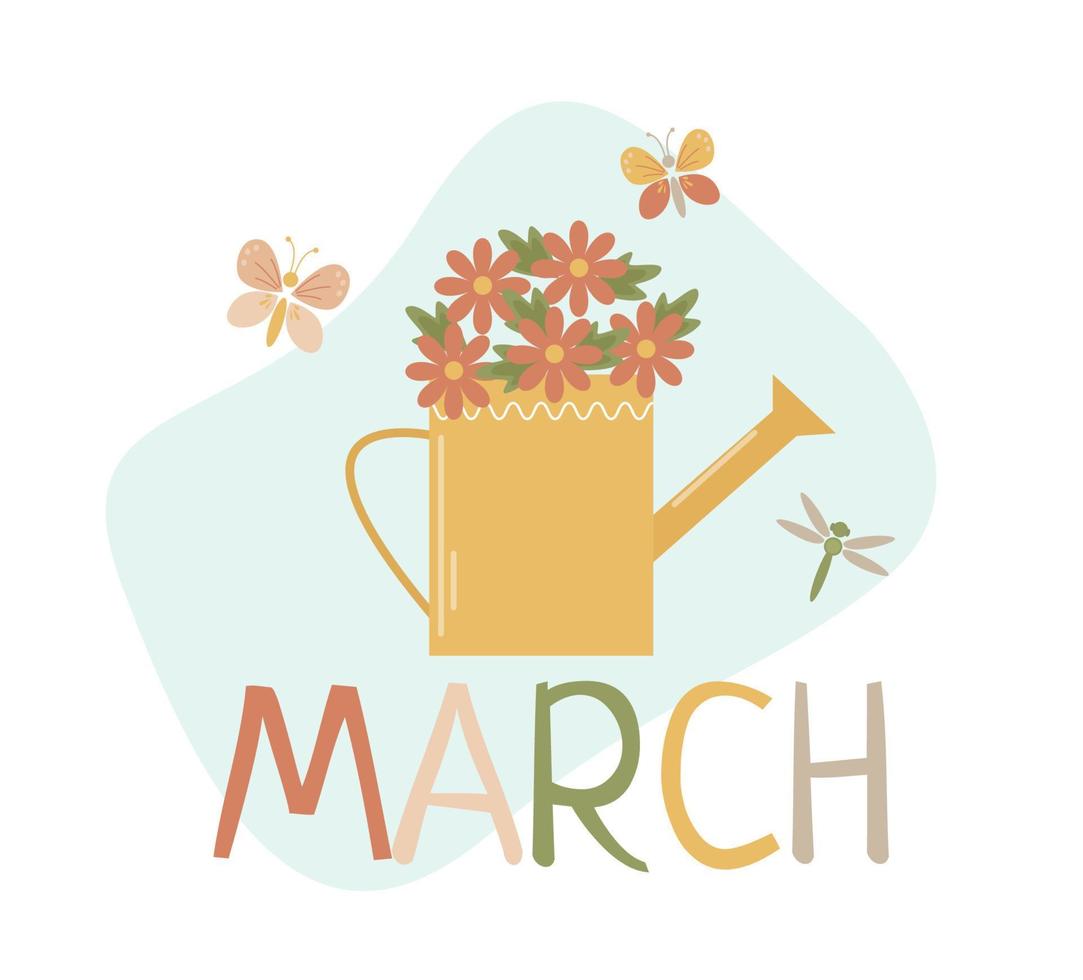 vector text march with funnel and flowers