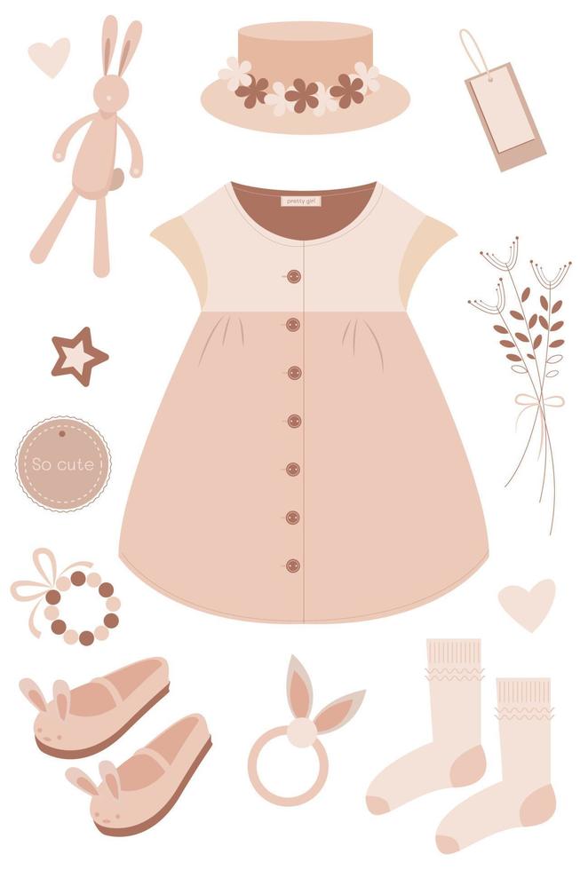 Vector set with cute elements with girls wear