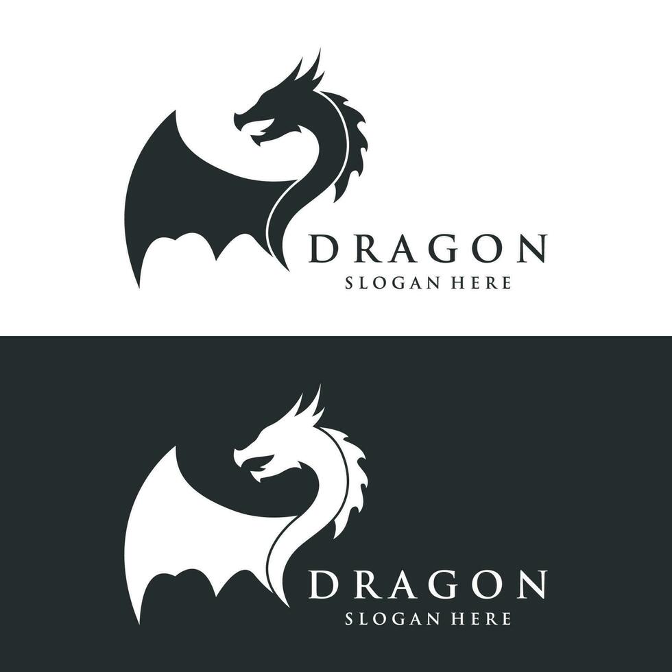Logo template of fire dragon head and wings isolated background. vector