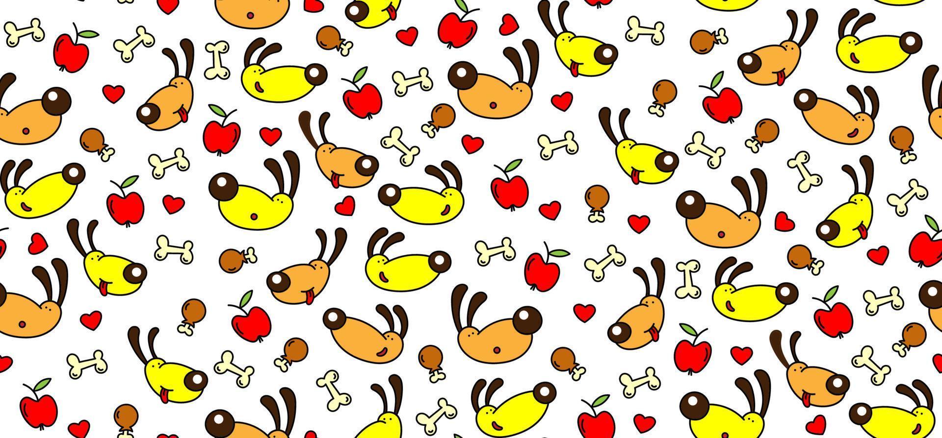 Colorful funny seamless vector pattern of dogs and food