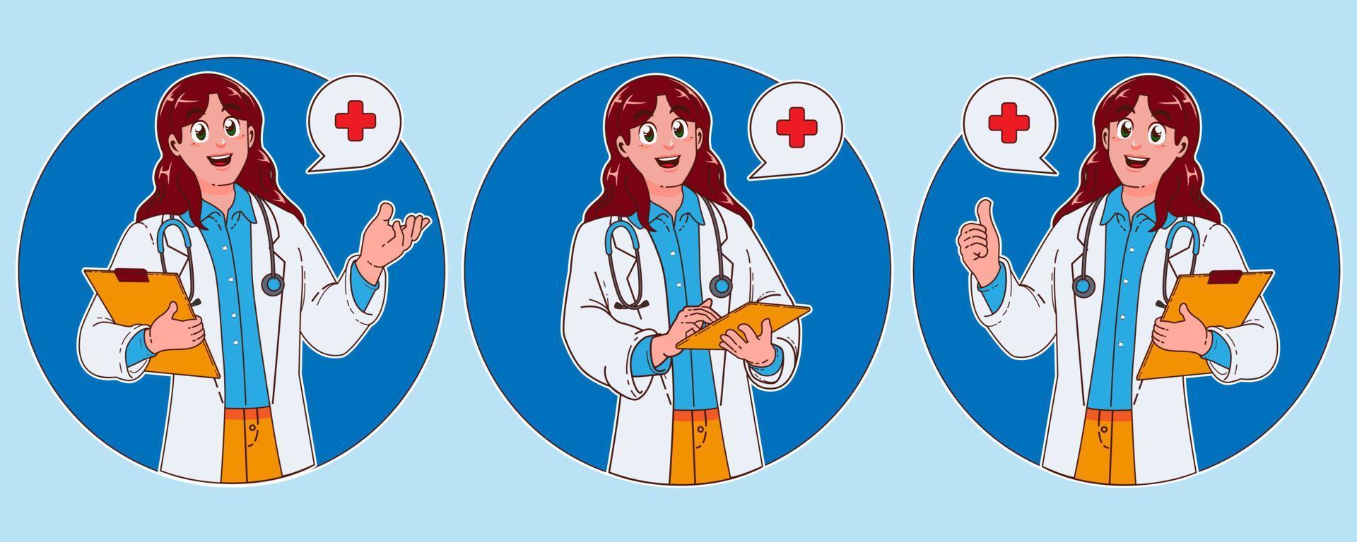 Smiling female doctor holding clipboard vector
