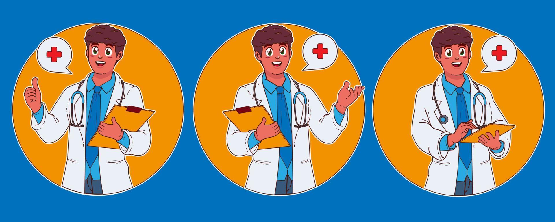 Smiling black male doctor holding clipboard vector