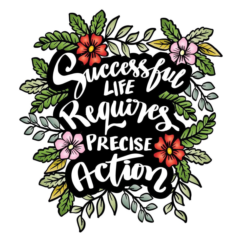 Successful life requires precise action, hand lettering. Poster quotes. vector