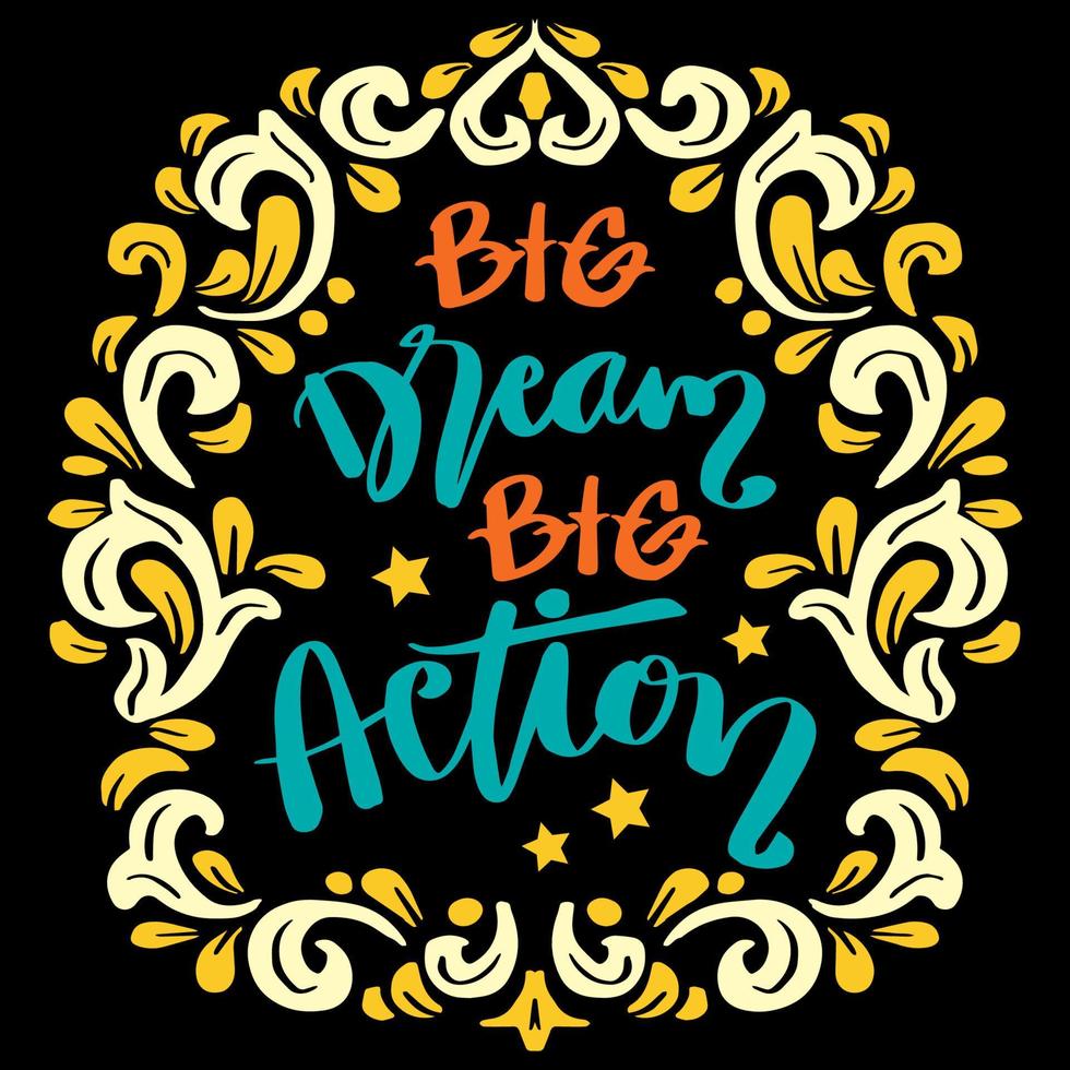 Big dream big action, hand lettering. Poster quotes. vector