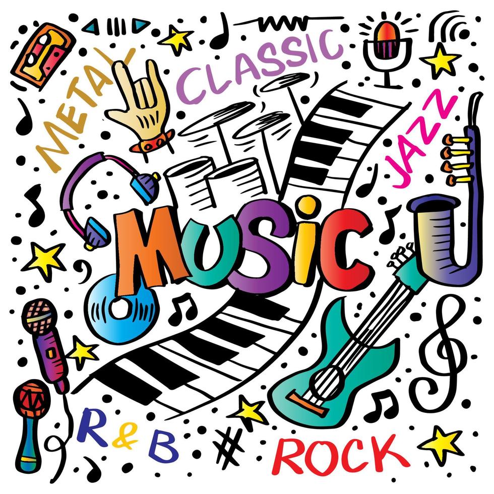 Doodle hand drawing music background. vector