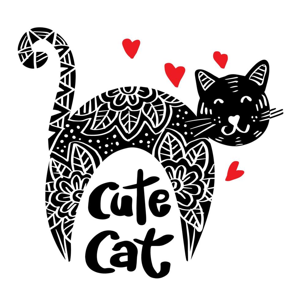 Cute cat word hand lettering. vector