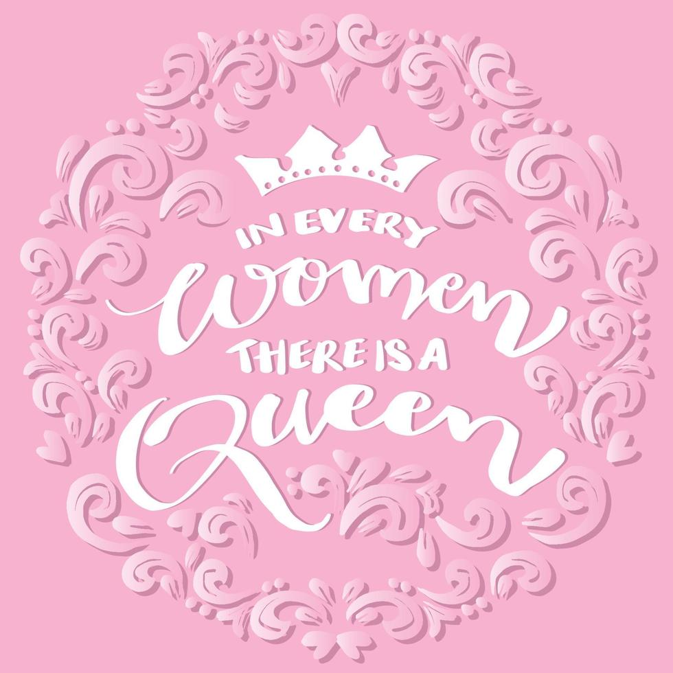 In every woman there is a queen, hand lettering. Poster quotes. vector