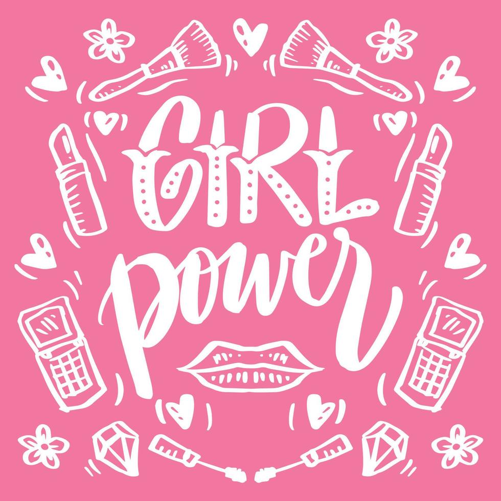 Girl power word hand lettering. Slogan concept. vector