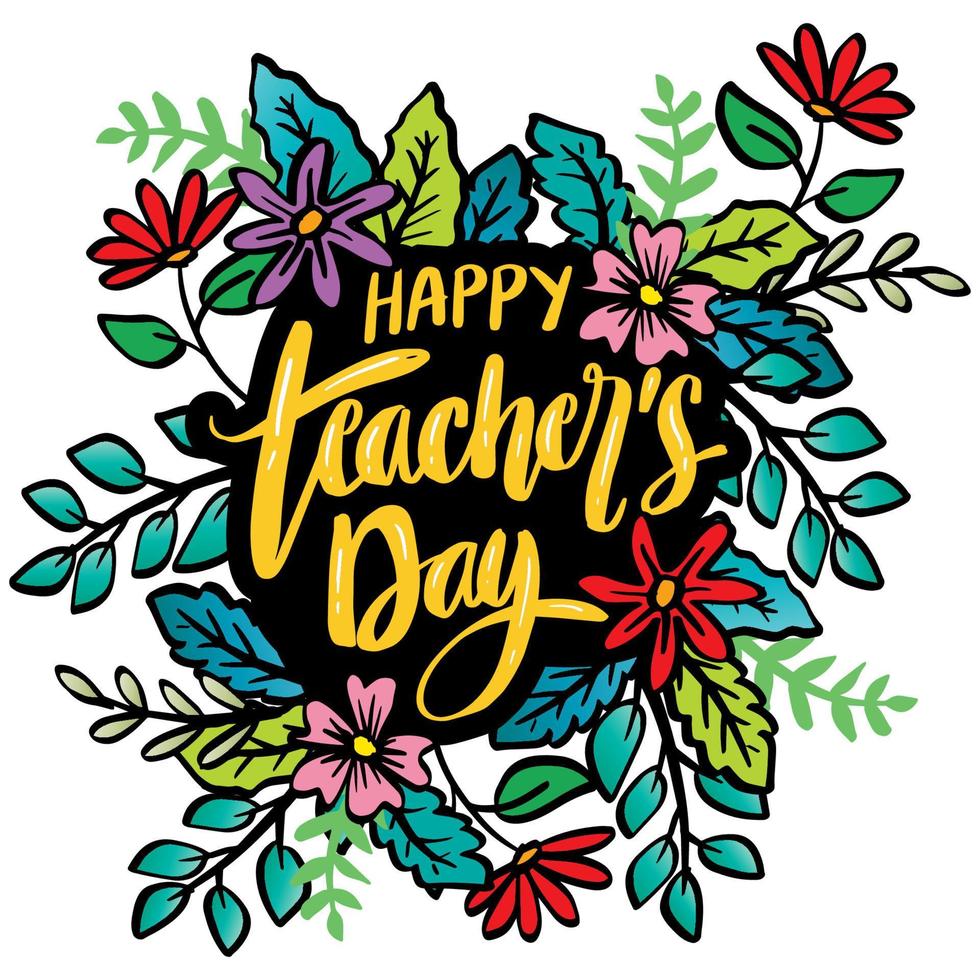 Happy teacher's day hand lettering. Greeting card concept. vector