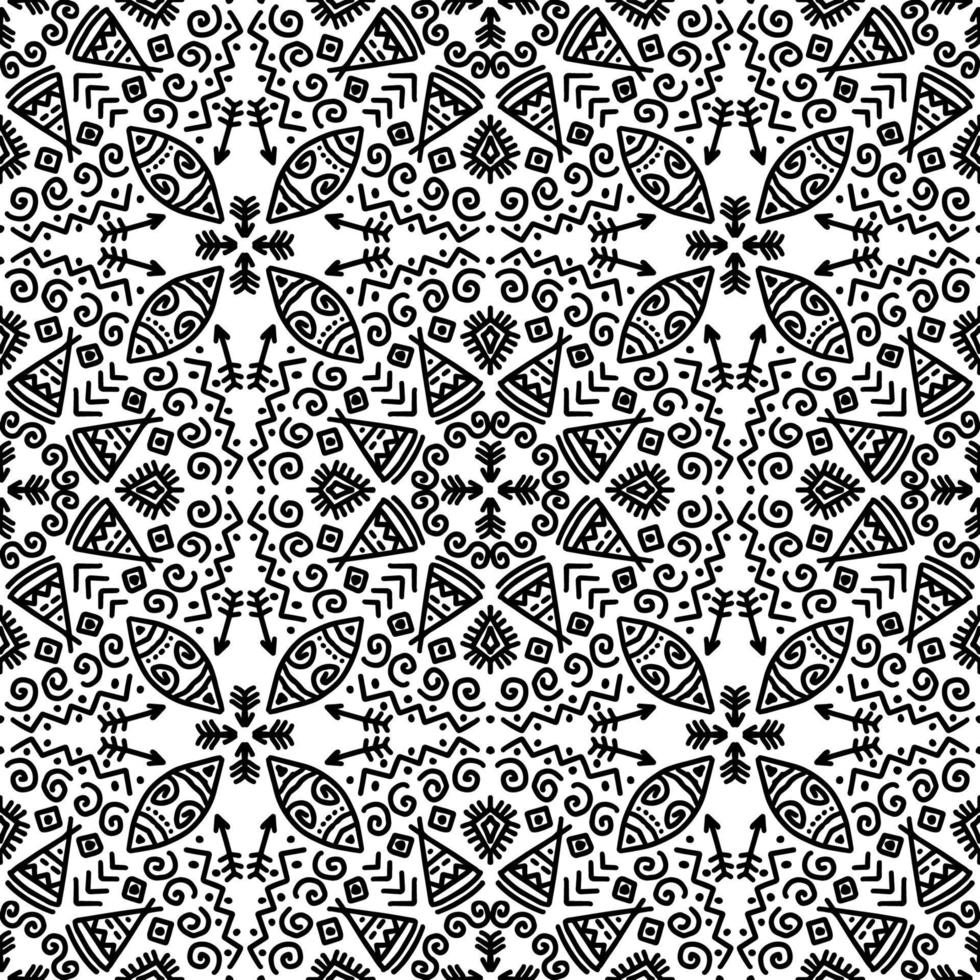 Line art Seamless Pattern Ethnic Aztec Mandala vector