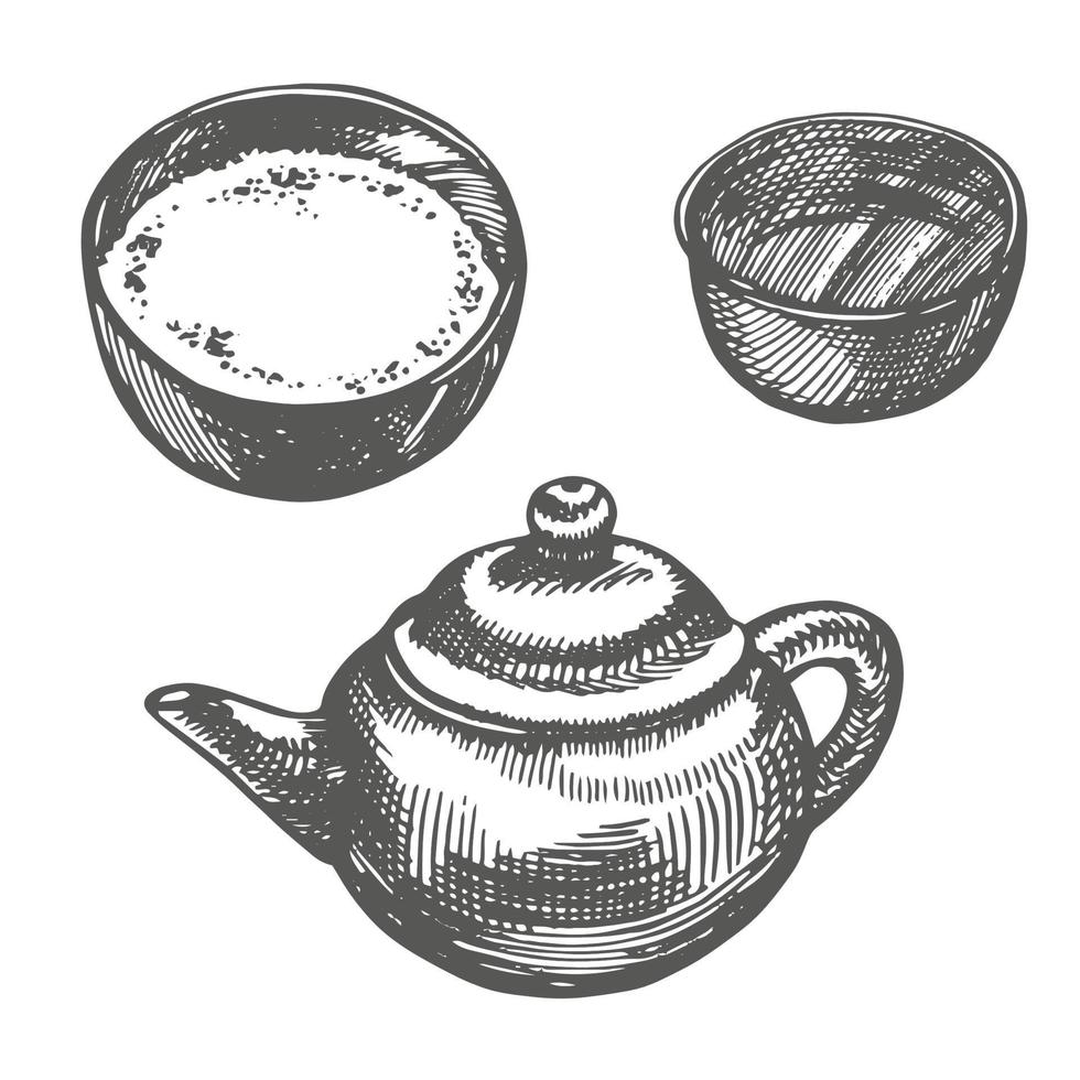 chino tradicional tetera gráfico dibujado a mano ilustración, vector. vector