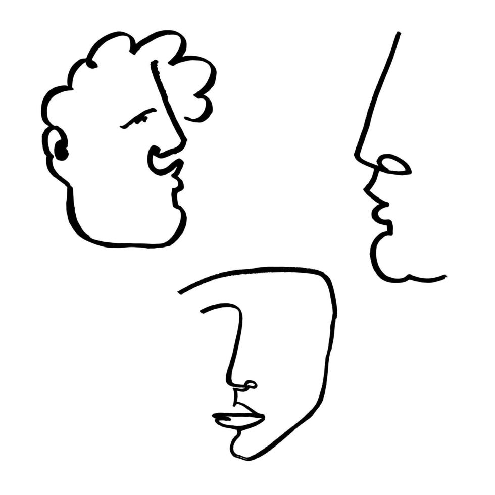 Line drawn black and white trendy face silhouette. Abstract contour. Print for clothes, textile and other. vector