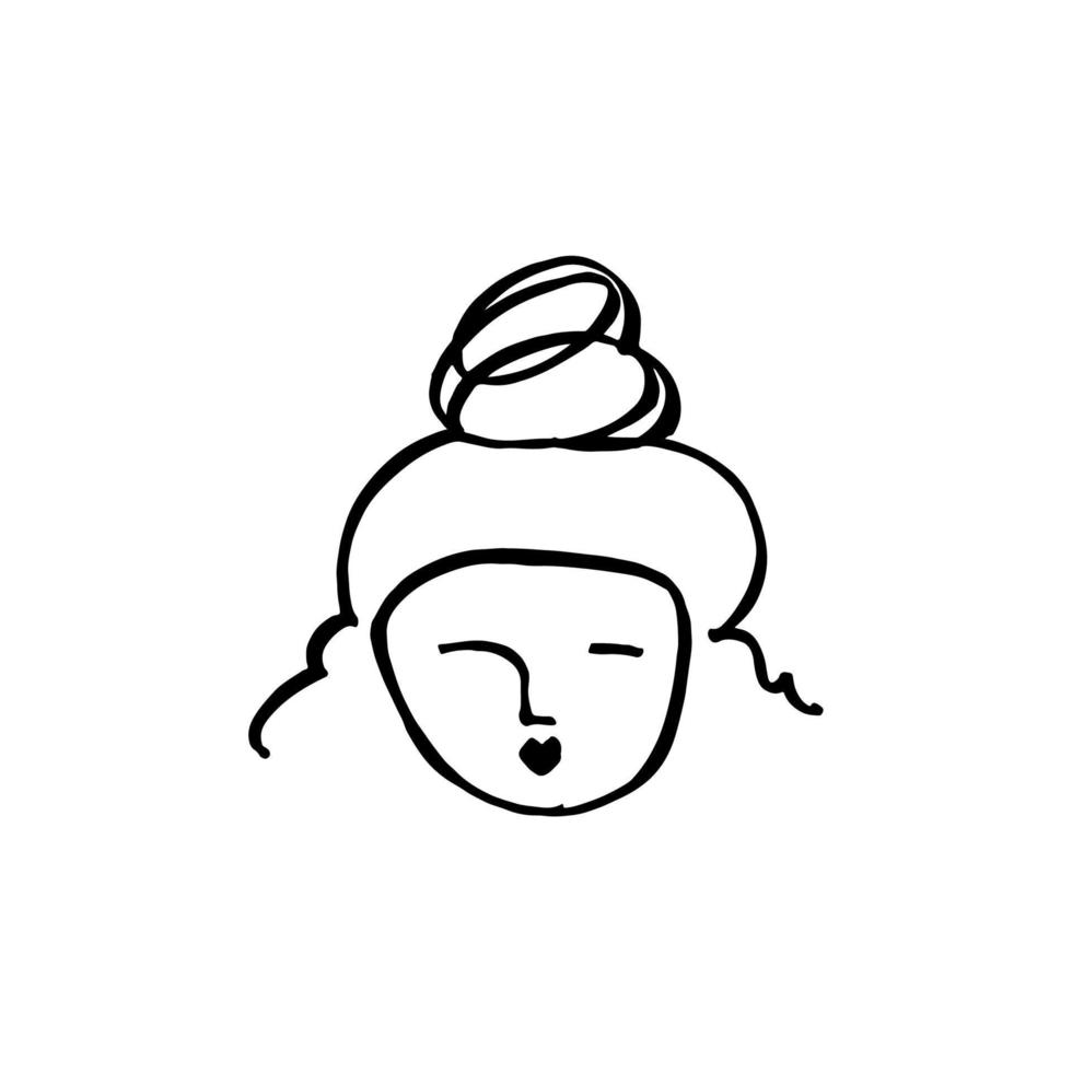 Line drawn black and white trendy face silhouette. Abstract contour. Print for clothes, textile and other. vector