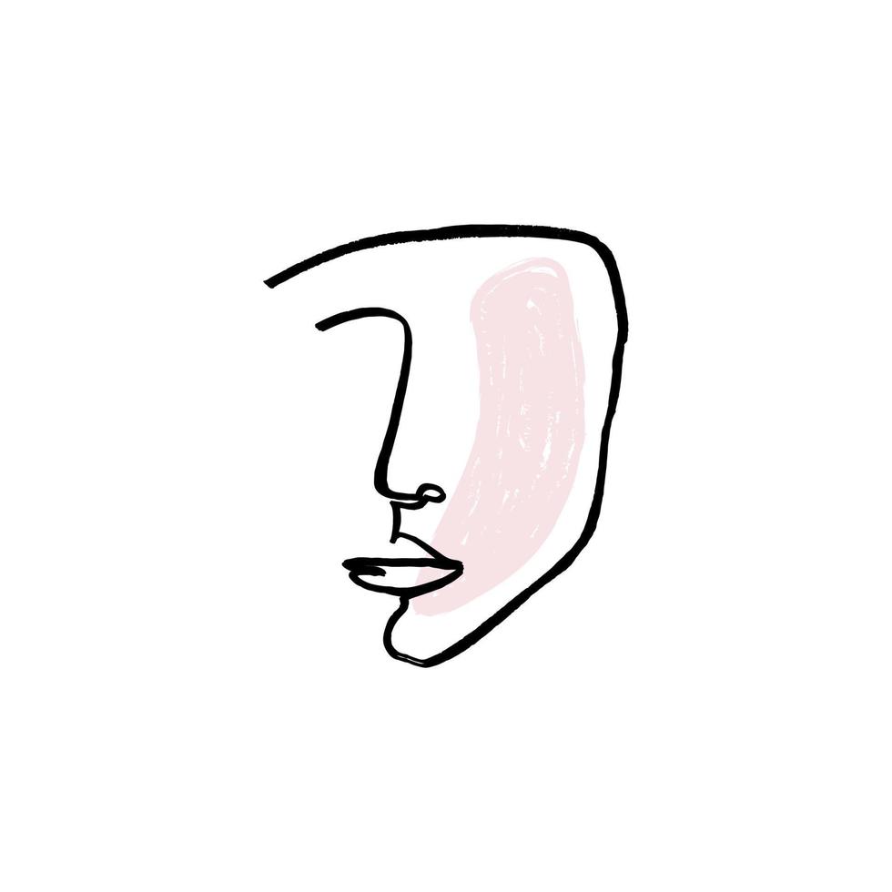 Hand drawing face line art in cubism style. Color print for clothes, textile and other. Vector illustration.