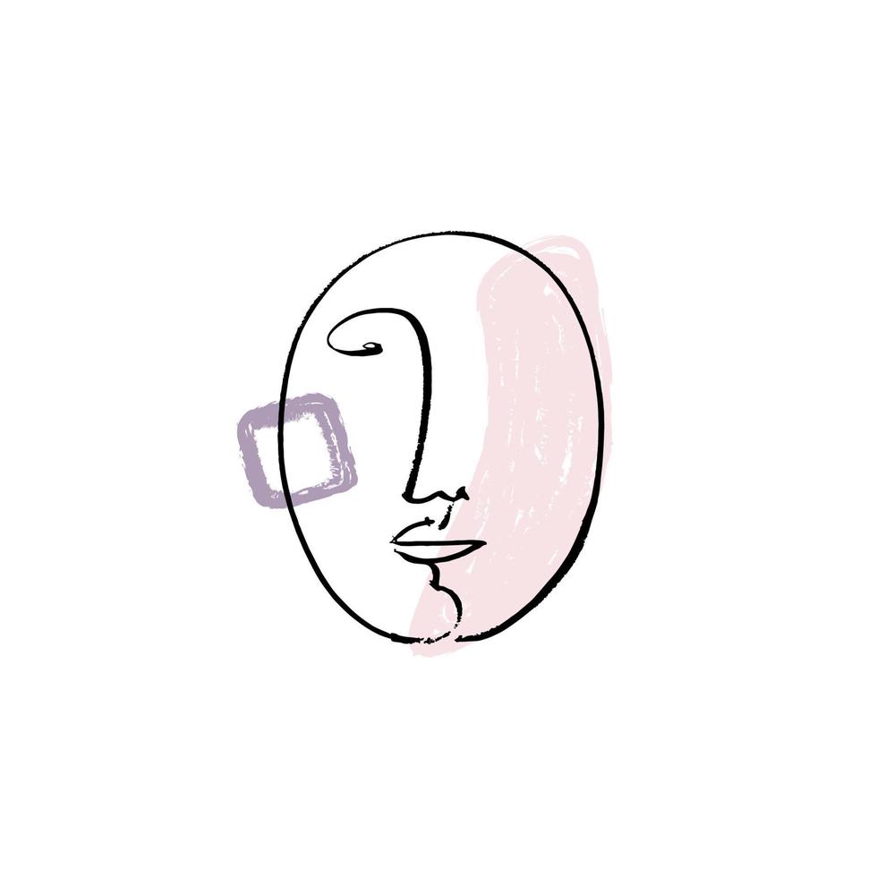 Hand drawing face line art in cubism style. Color print for clothes, textile and other. Vector illustration.