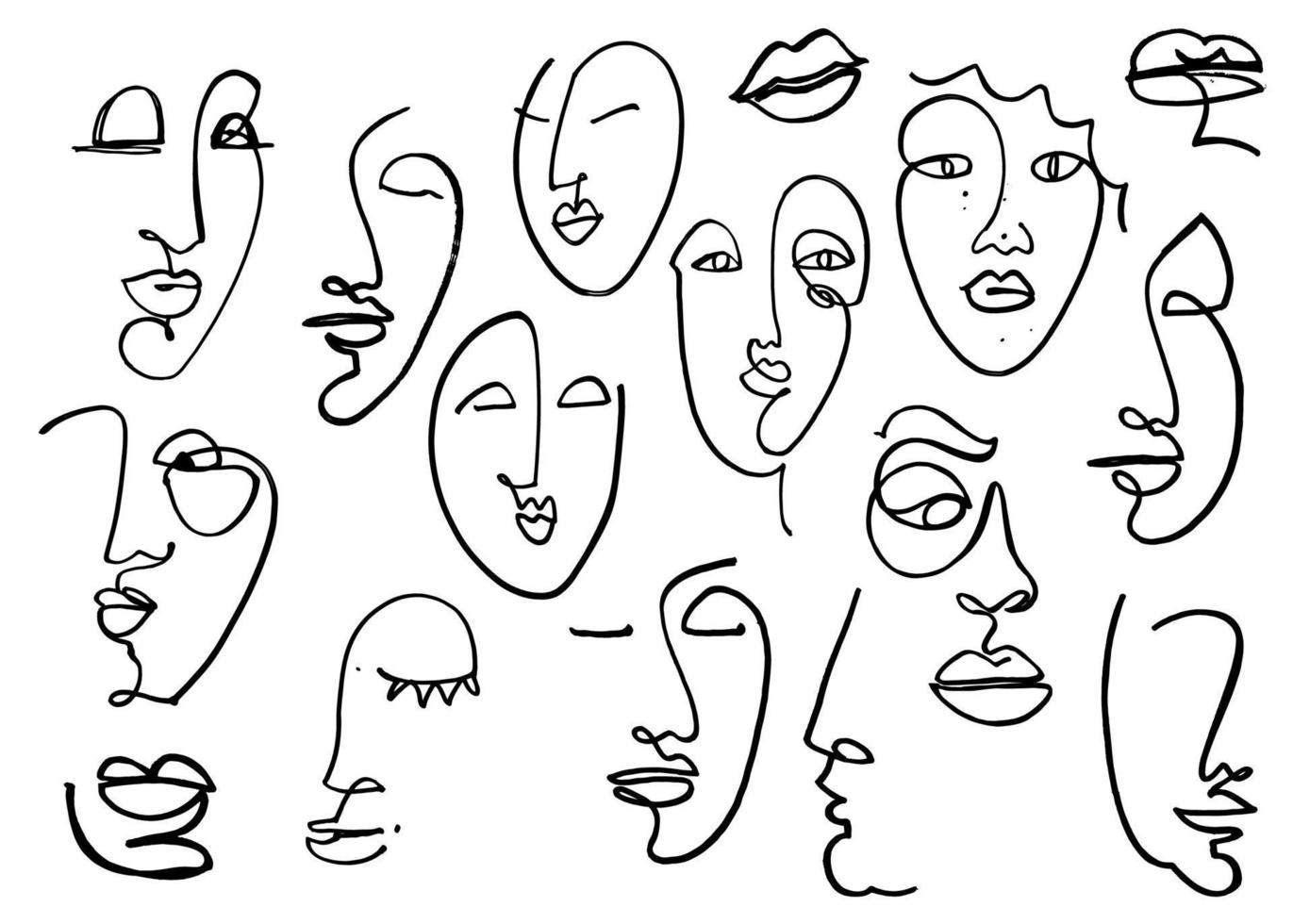 Hand drawing face line art in cubism style. Color print for clothes, textile and other. Vector illustration.