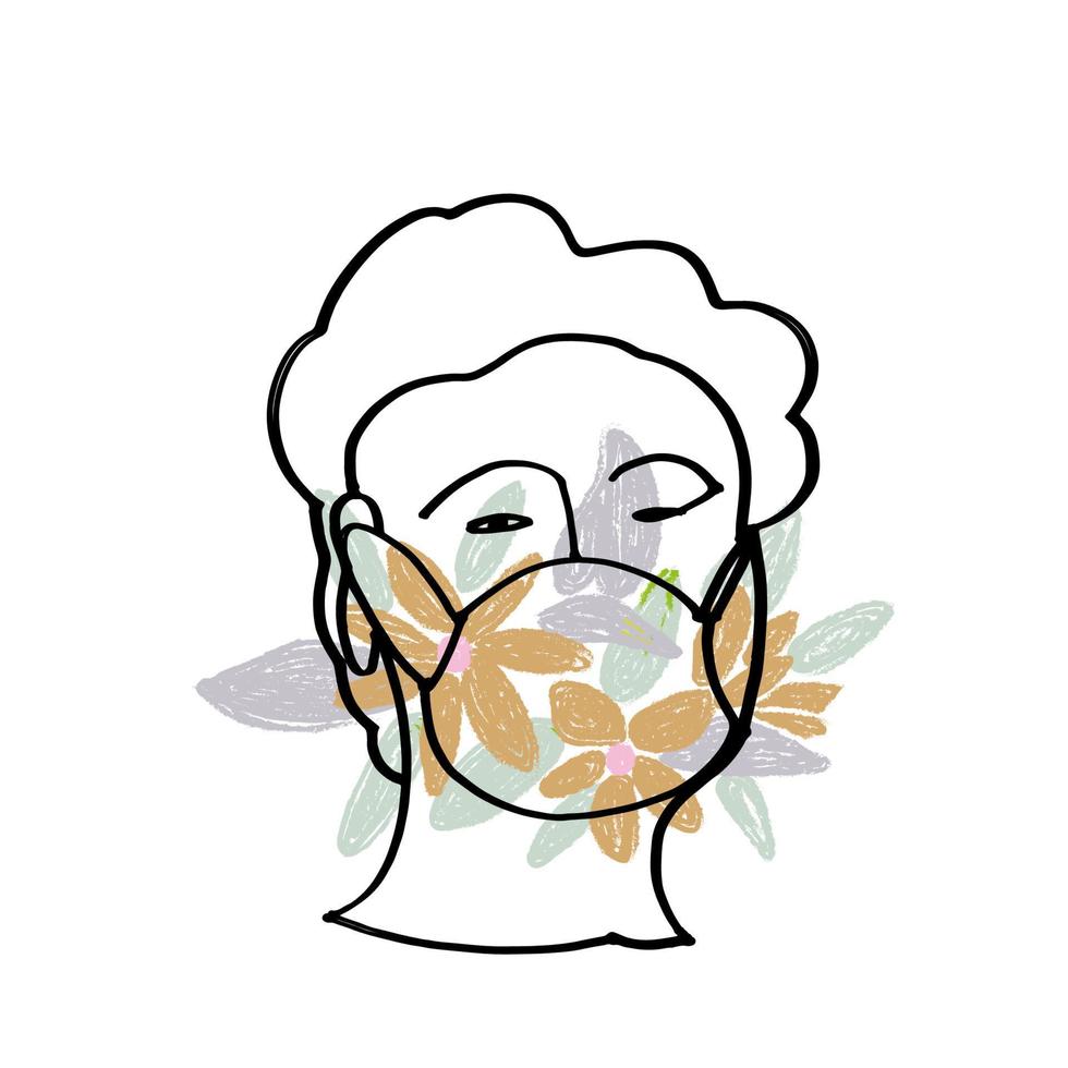 Hand drawing face line art in cubism style. Color print for clothes, textile and other. Vector illustration.