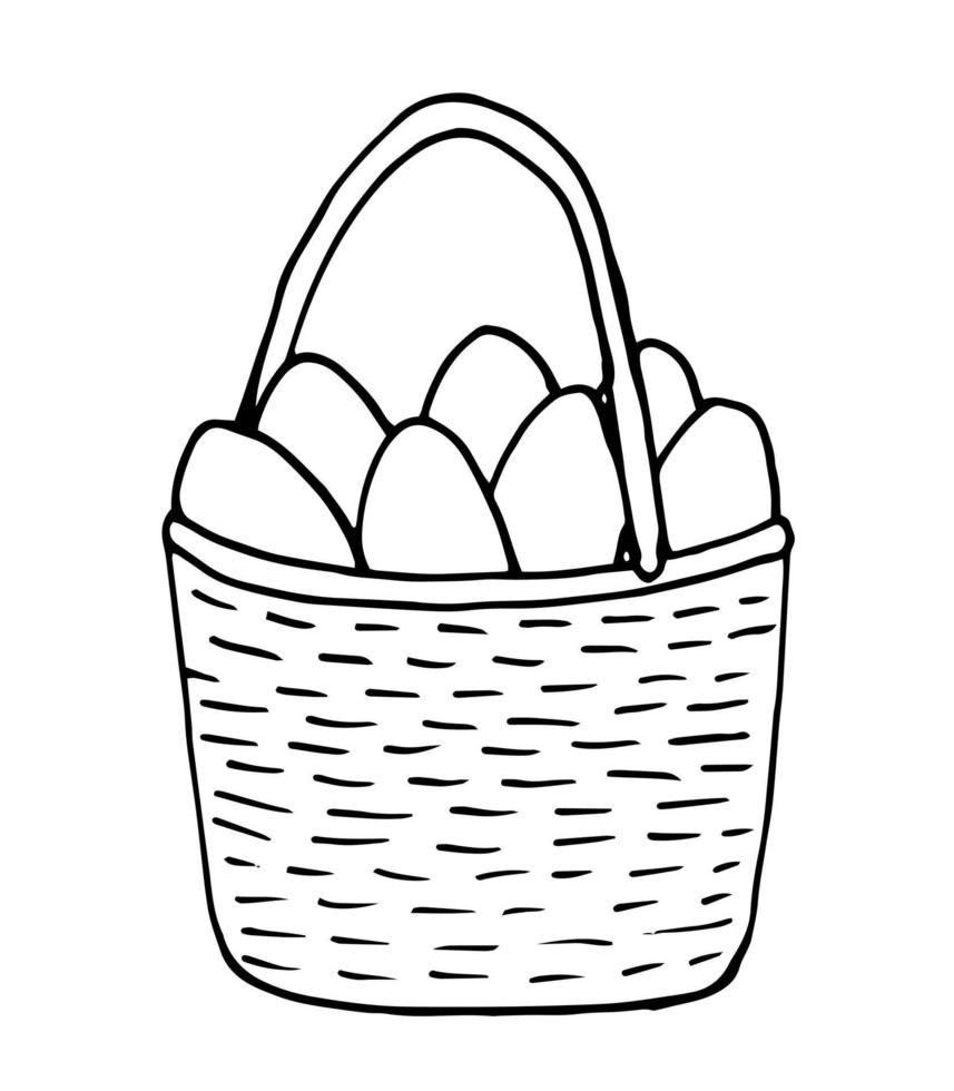 Doodle vector Easter basket with eggs