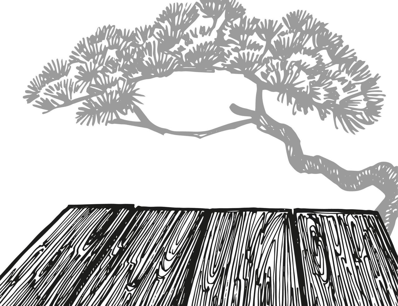 Branch and tea trees. Green tea. Vector hand drawn illustration.