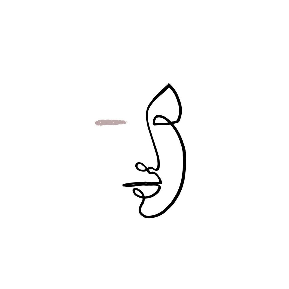 Line drawn black and white trendy face silhouette. Abstract contour. Print for clothes, textile and other. vector