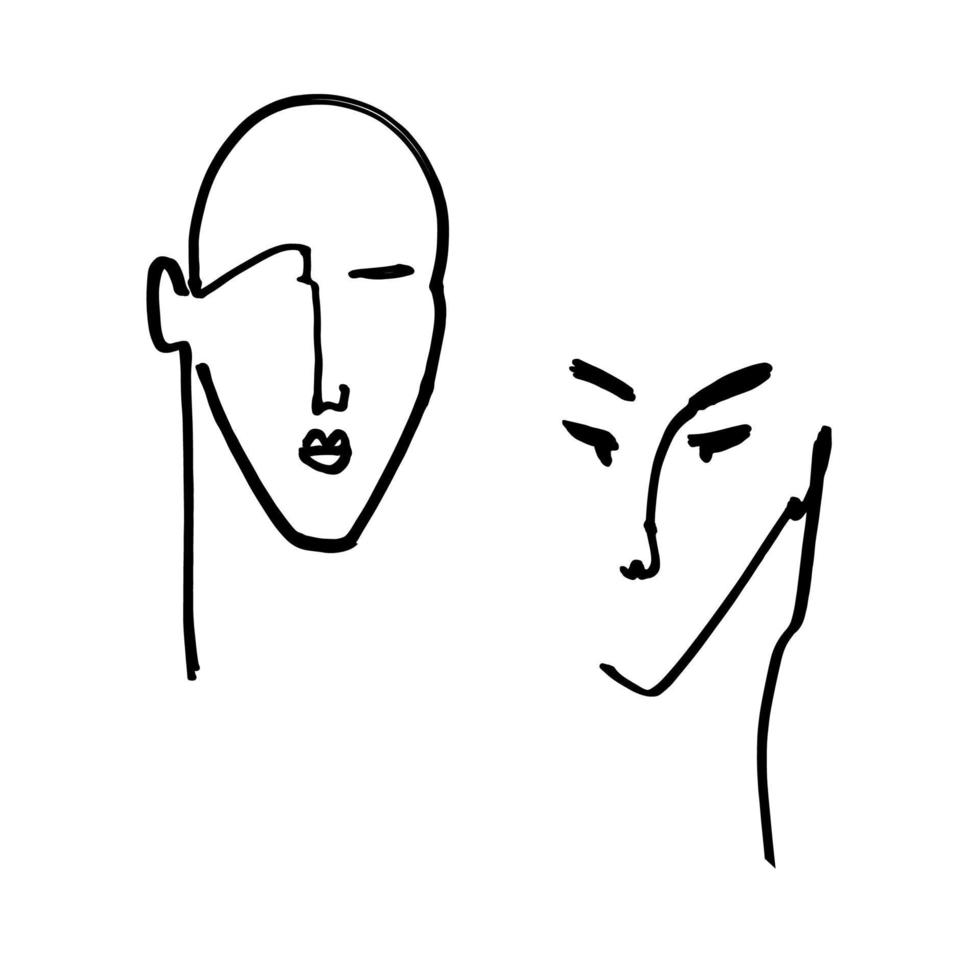 Line drawn black and white trendy face silhouette. Abstract contour. Print for clothes, textile and other. vector
