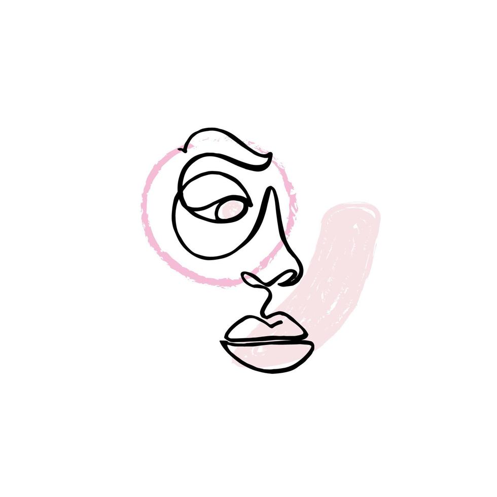 Hand drawing face line art in cubism style. Color print for clothes, textile and other. Vector illustration.