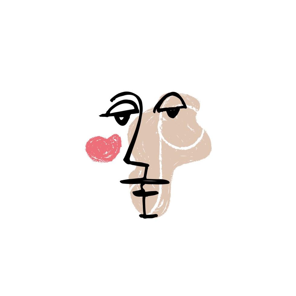 Hand drawing face line art in cubism style. Color print for clothes, textile and other. Vector illustration.