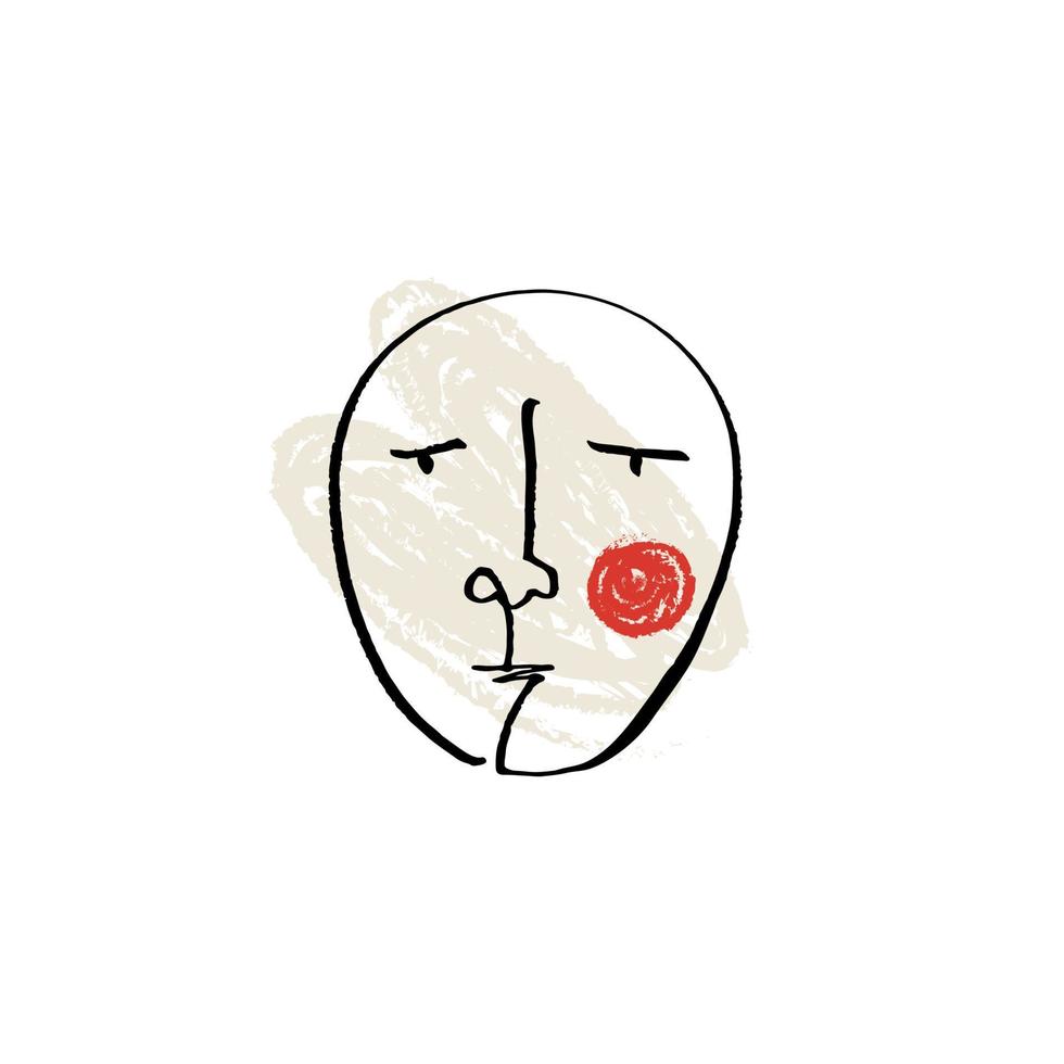 Hand drawing face line art in cubism style. Color print for clothes, textile and other. Vector illustration.