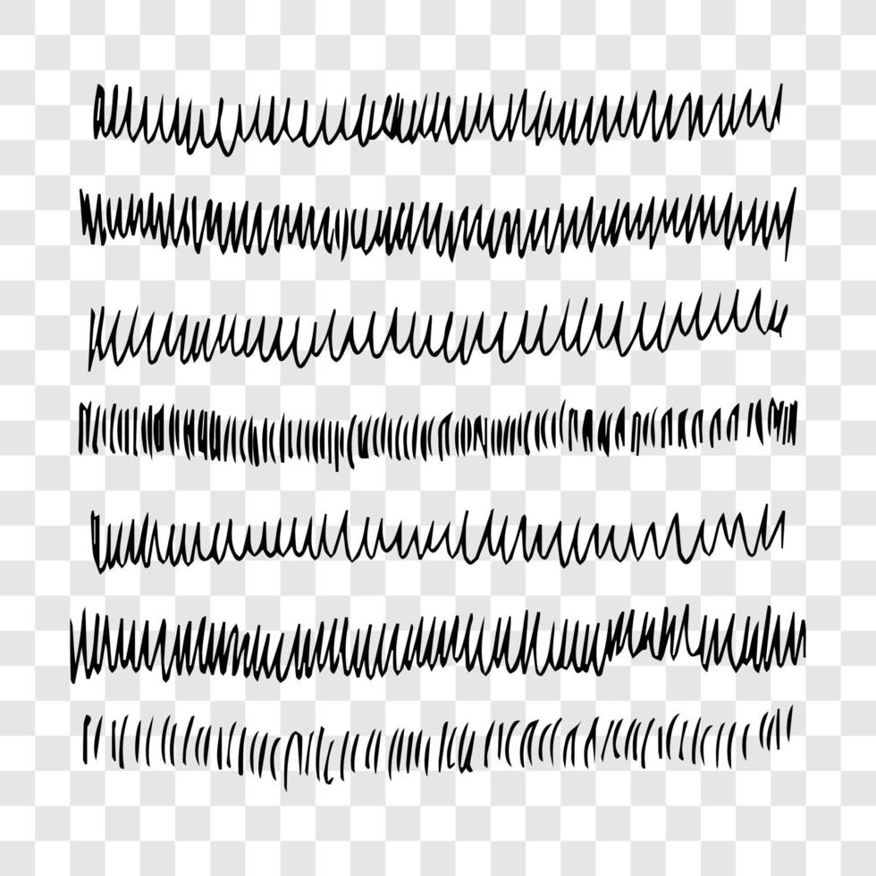 Set of doodle style various wavy lines and strokes. Black hand drawn design elements vector