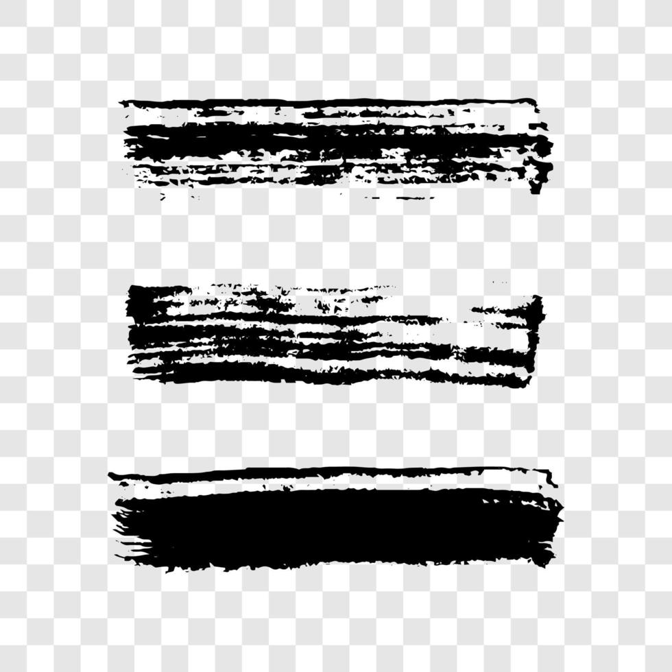 Black grunge brush strokes. Set of three painted brush ink stripes. Ink spot vector