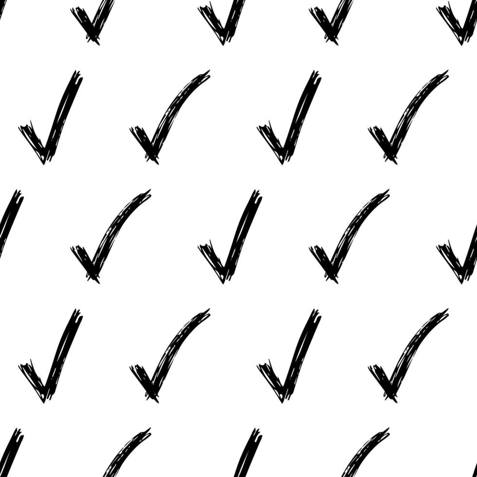 Seamless pattern with hand drawn check symbols. Black sketch check symbol on white background. Vector illustration
