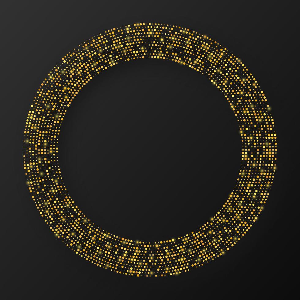 fondo punteado de semitono brillante de oro abstracto. patrón de brillo dorado en forma de círculo. círculo de puntos de semitono. ilustración vectorial vector