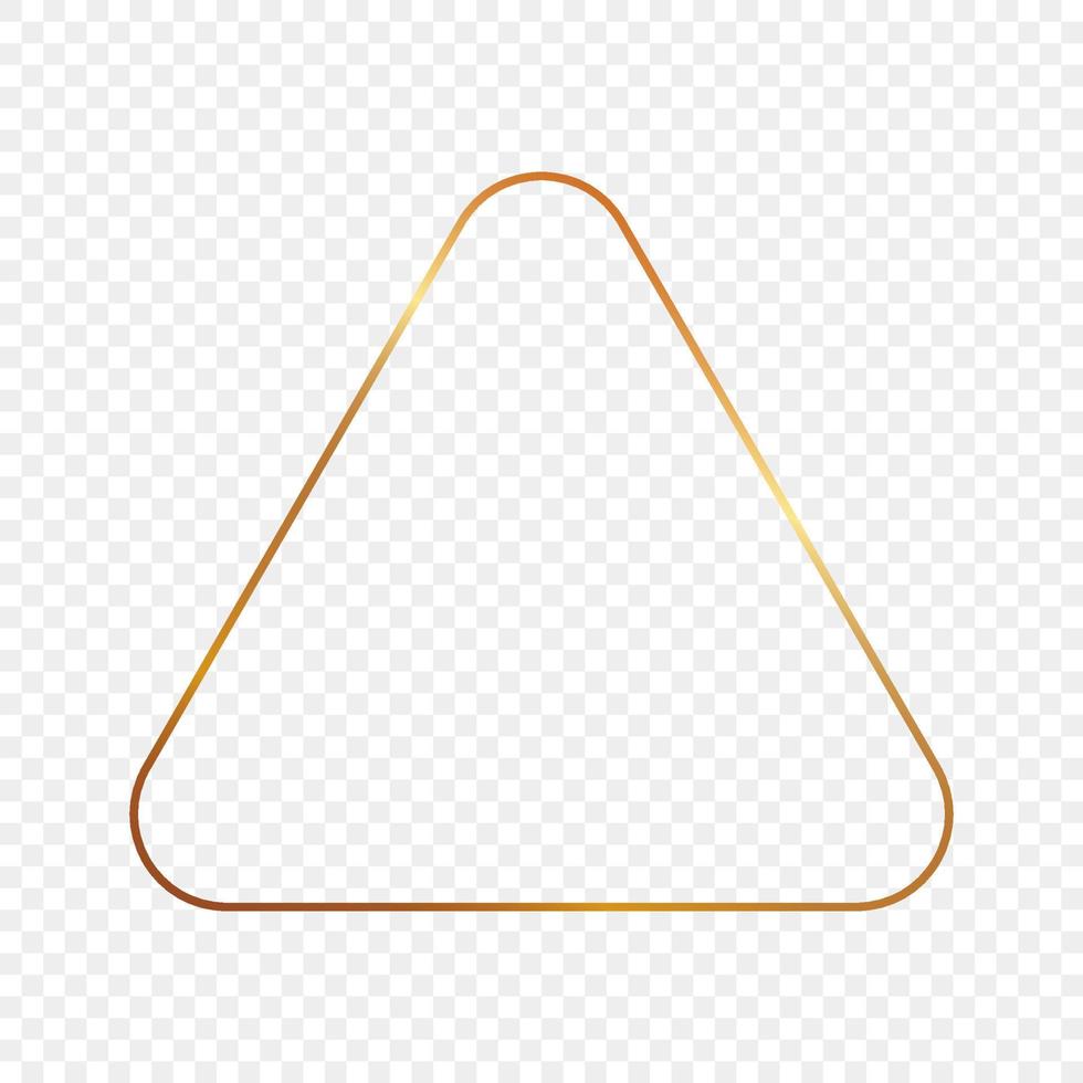 Gold glowing rounded triangle frame isolated on background. Shiny frame with glowing effects. Vector illustration.