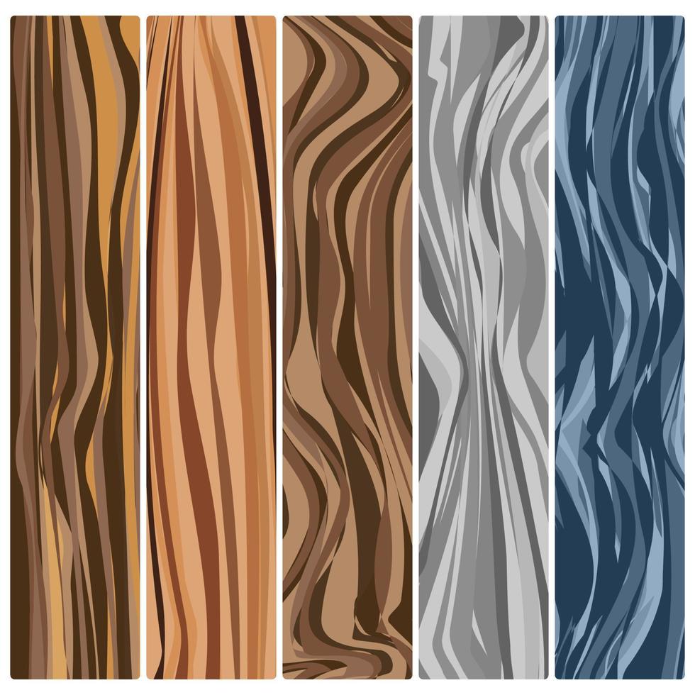 Five wooden boards. Vector abstract wood texture in flat design.