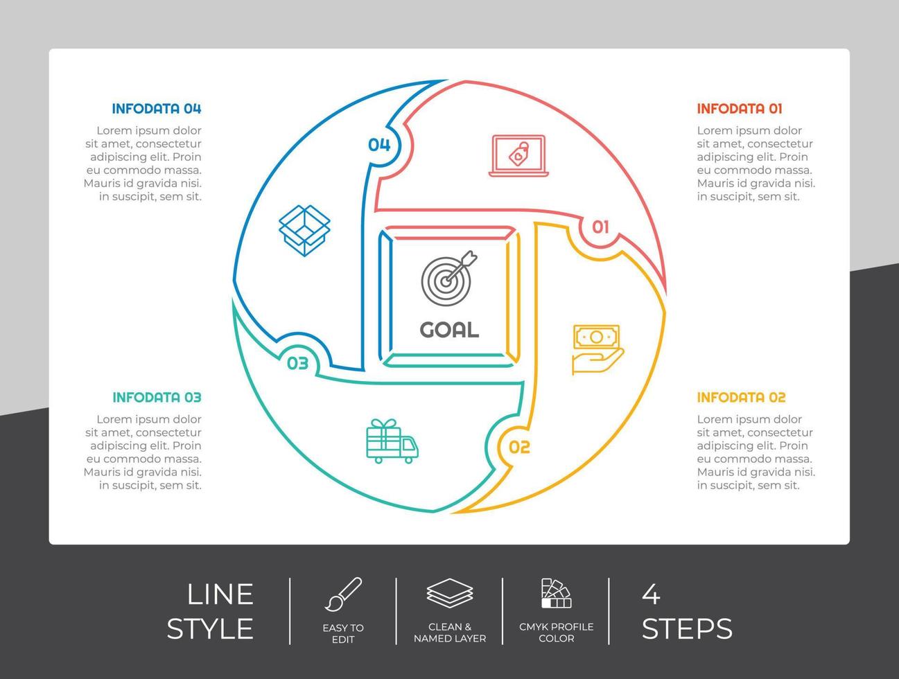 line business timeline infographic vector design with colorful concept for presentation. line style timeline infographic can be printed on brochure and banner.