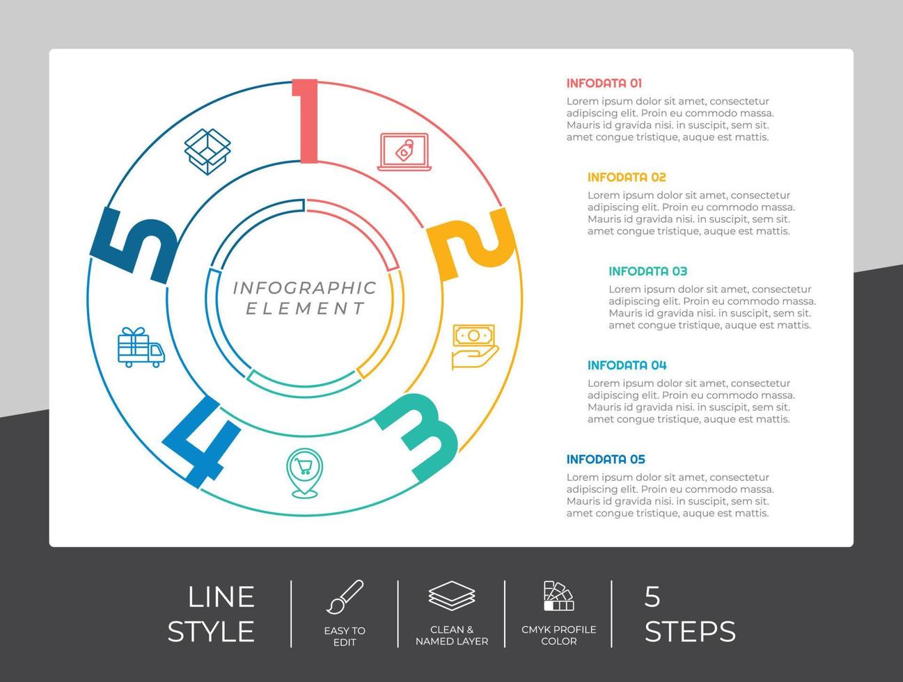 line business timeline infographic vector design with colorful concept for presentation. line style timeline infographic can be printed on brochure and banner.