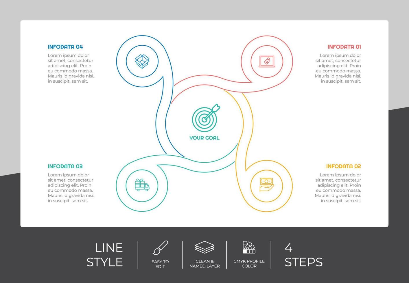 Arrow step infographic vector design with 6 steps colorful style for presentation purpose.Line step infographic can be used for business and marketing
