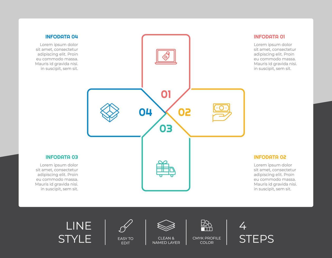 médico paso infografía vector diseño con 4 4 pasos vistoso estilo para presentación propósito.línea opción infografía lata ser usado para negocio y márketing