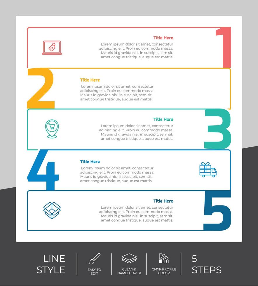 Square infographic vector design with 5 steps colorful style for presentation purpose.Line option infographic can be used for business and marketing