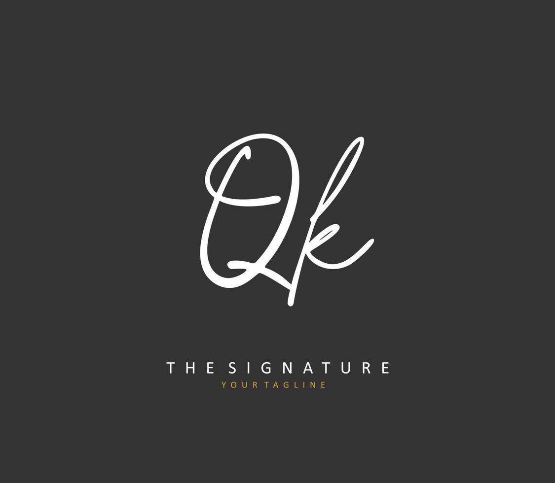 Q K QK Initial letter handwriting and  signature logo. A concept handwriting initial logo with template element. vector