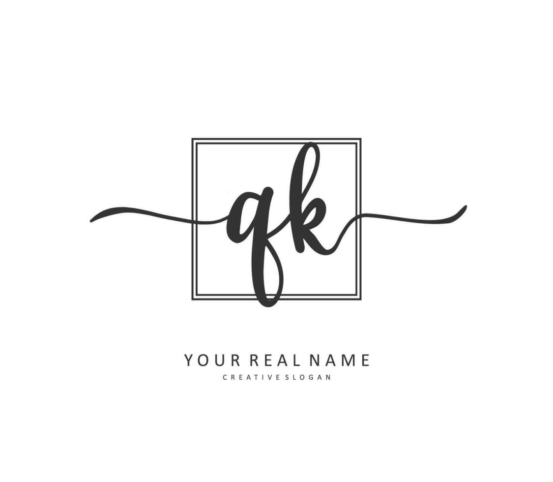 Q K QK Initial letter handwriting and  signature logo. A concept handwriting initial logo with template element. vector