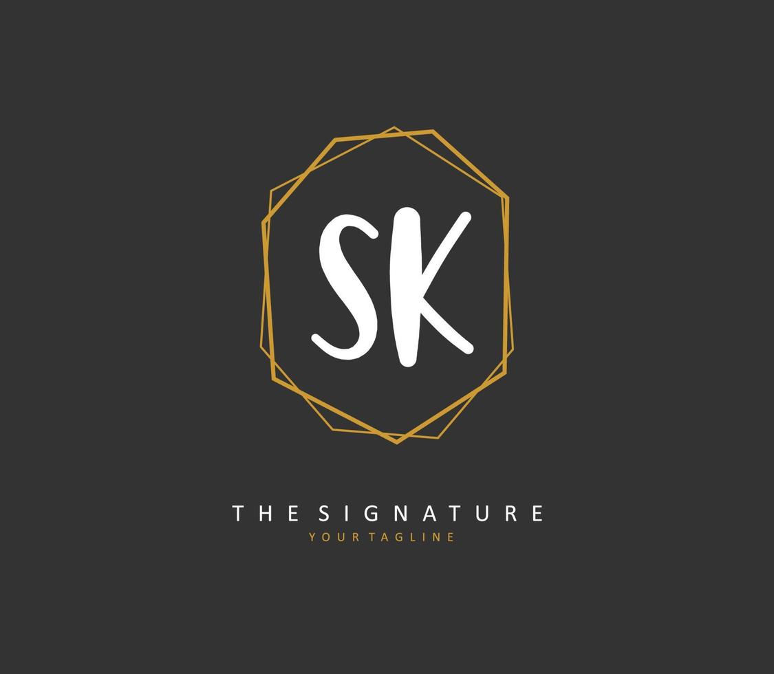 S K SK Initial letter handwriting and  signature logo. A concept handwriting initial logo with template element. vector